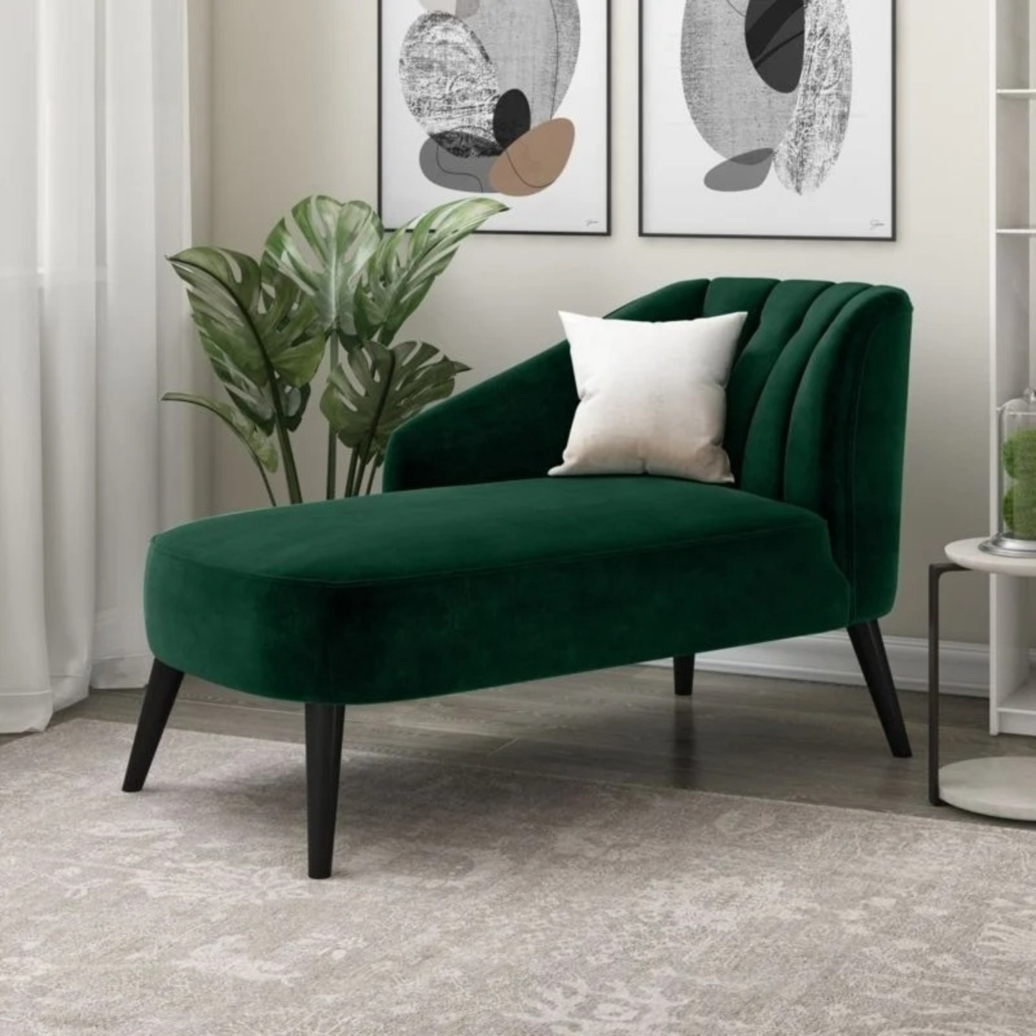 Mercury Row Dark Green Velvet Chaise Lounge - image-4