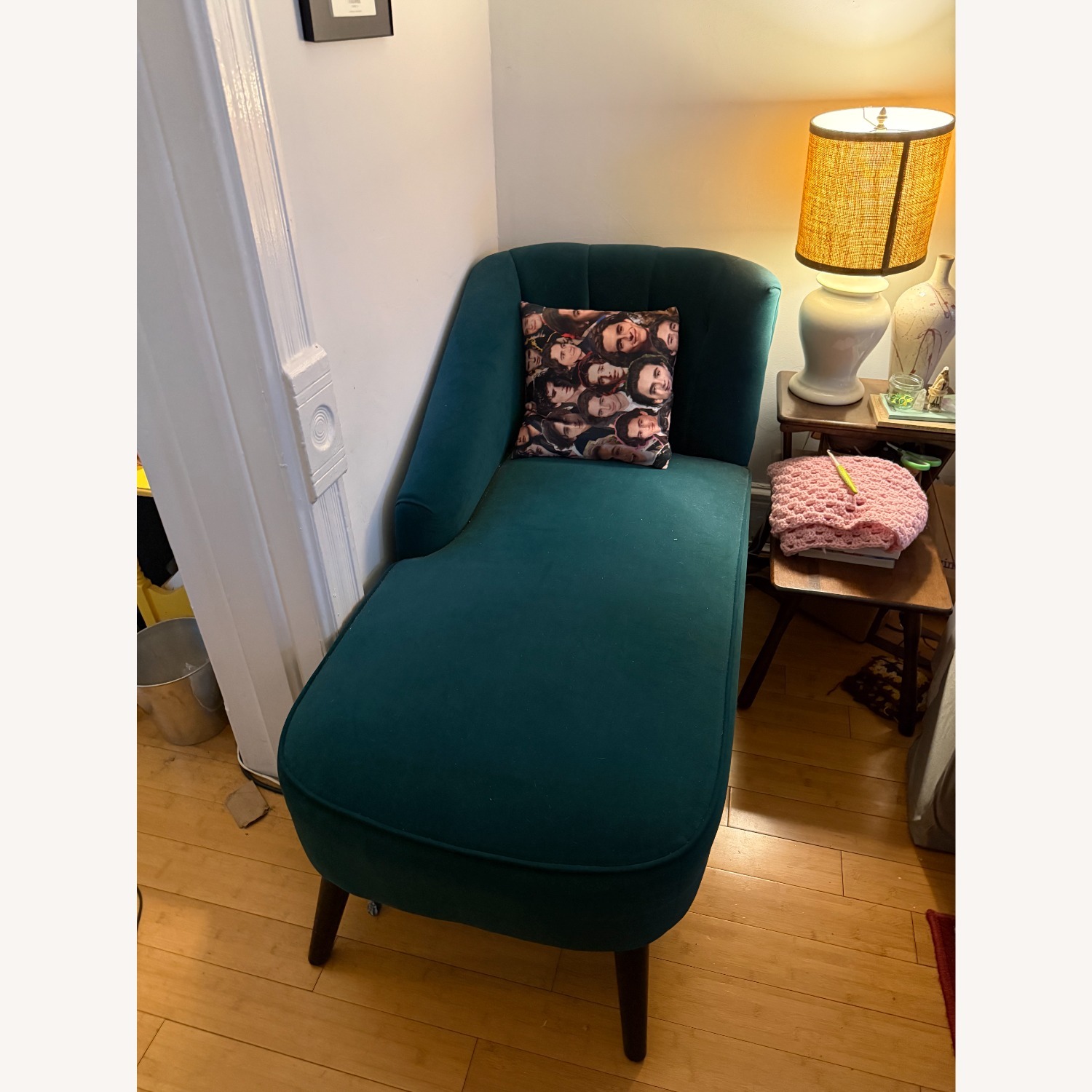 Mercury Row Dark Green Velvet Chaise Lounge - image-3