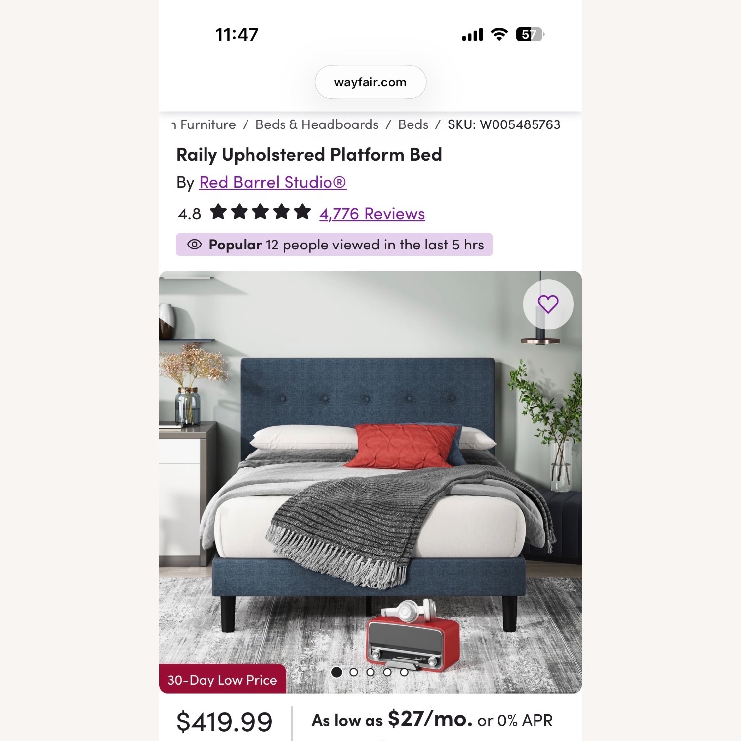 Wayfair Blue Fabric King Bed - image-4
