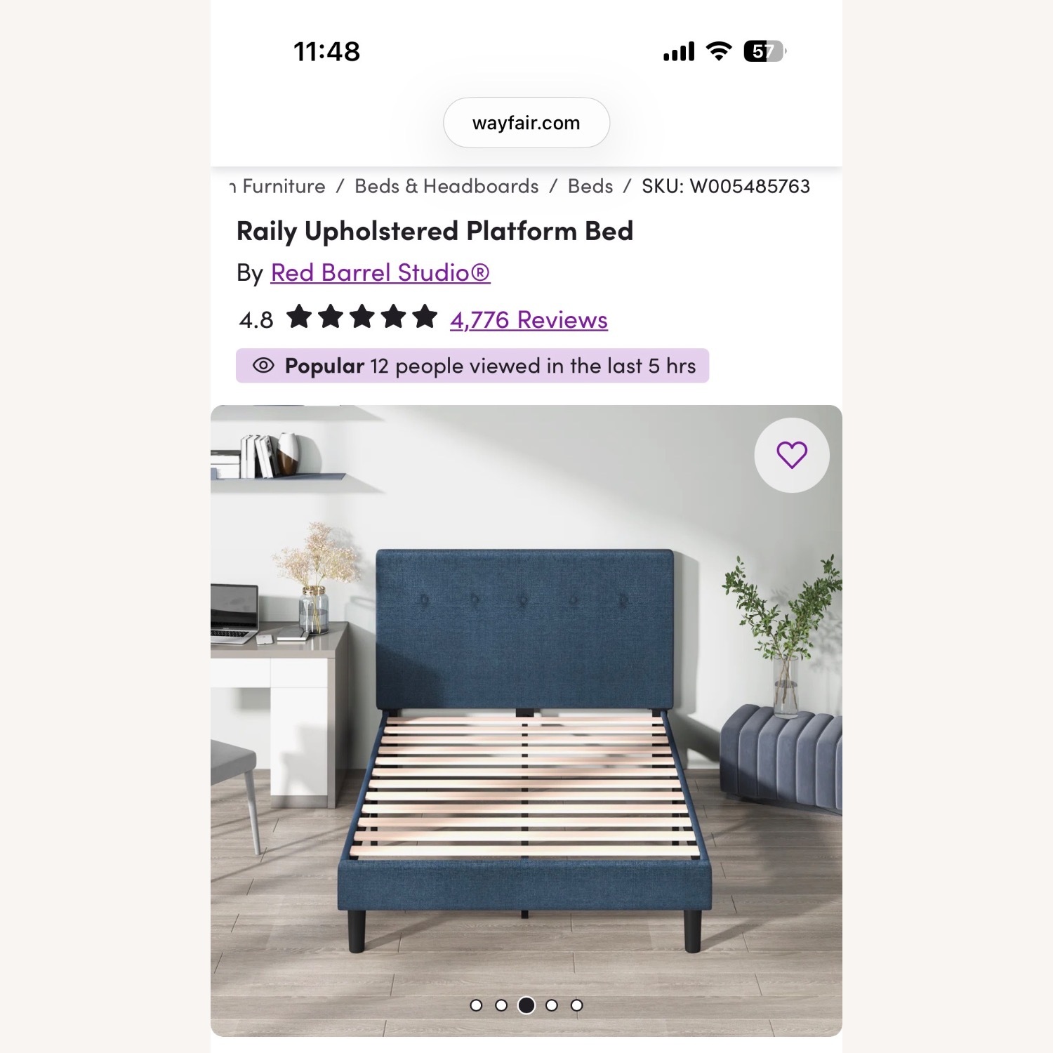 Wayfair Blue Fabric King Bed - image-1