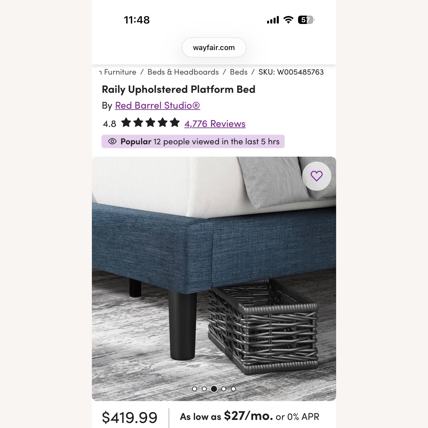 Wayfair Blue Fabric King Bed - image-2