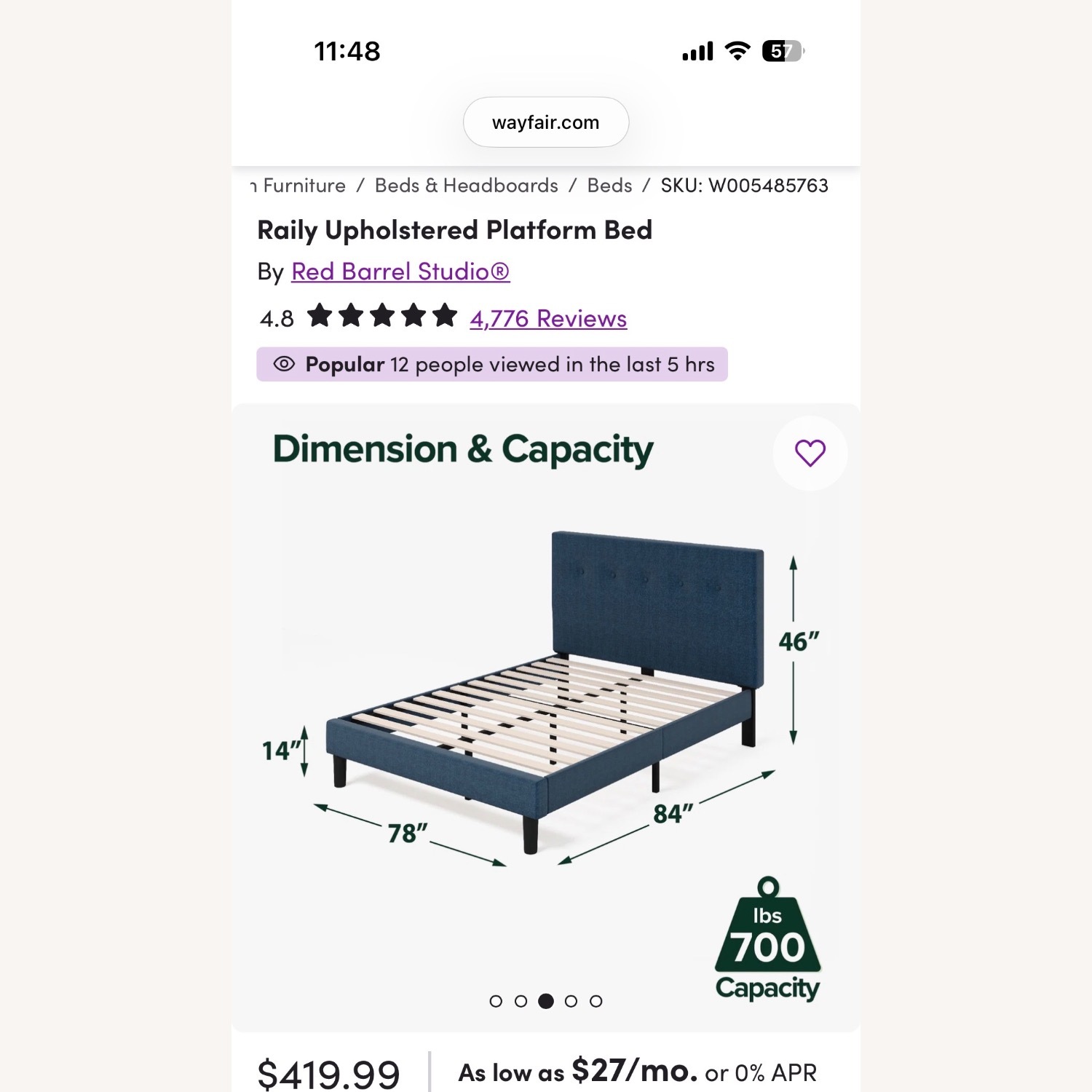 Wayfair Blue Fabric King Bed - image-3