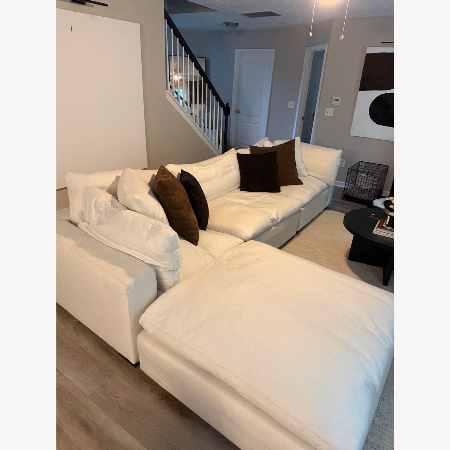 Value City White Fabric 3+ Piece Sectional - image-1