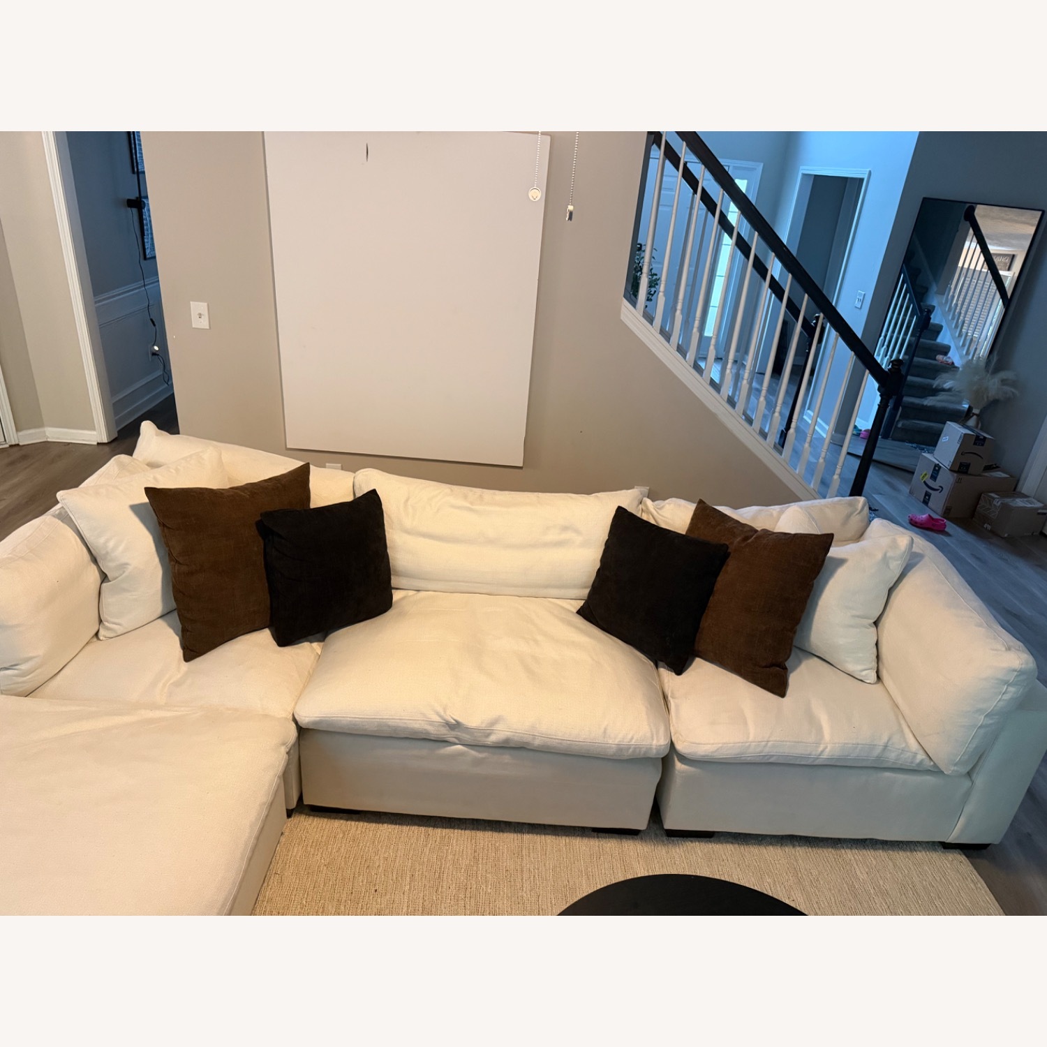 Value City White Fabric 3+ Piece Sectional - image-3