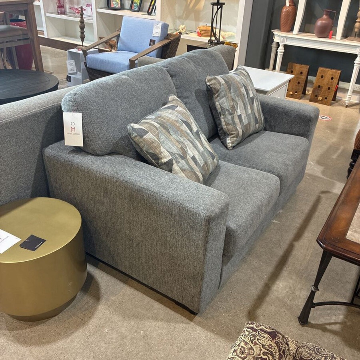 Chenille w Fixed Back Cushions Loveseat - image-2