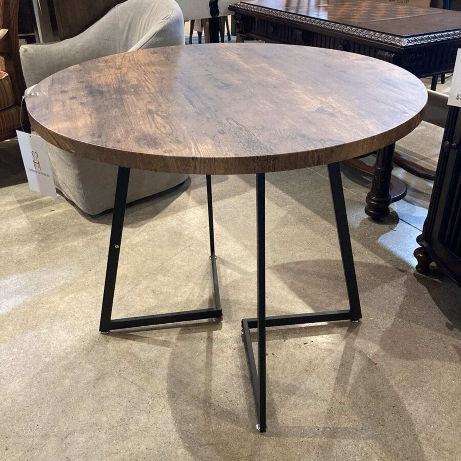 Round Wood Finish Style Top Dining Table - image-2