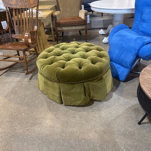 Used Century Custom Round Tufted Velvet Ottoman for sale on AptDeco