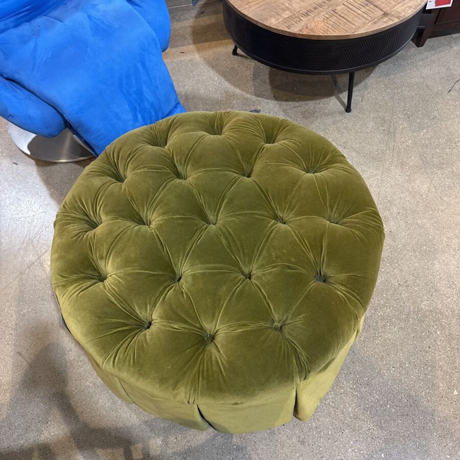 Century Custom Round Tufted Velvet Ottoman - image-4