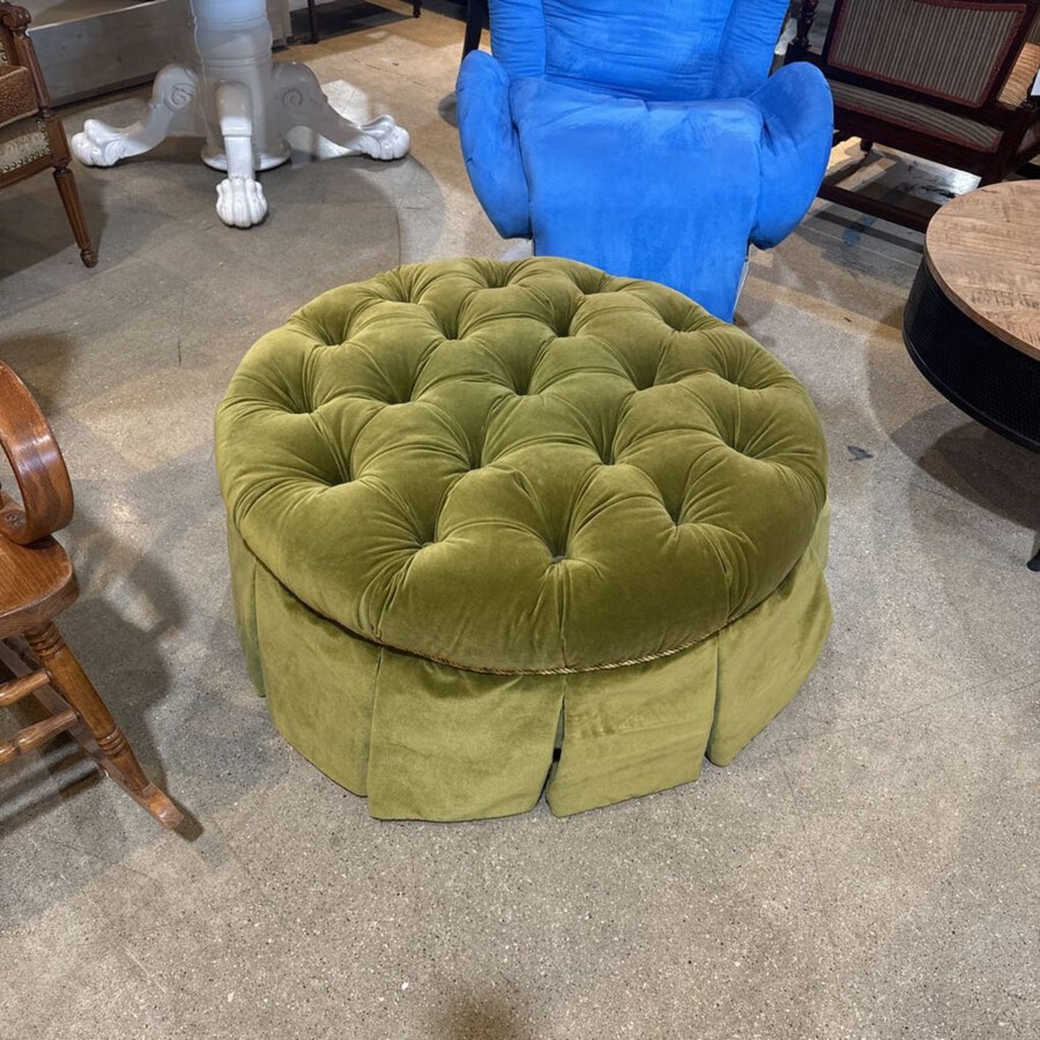Century Custom Round Tufted Velvet Ottoman - image-2