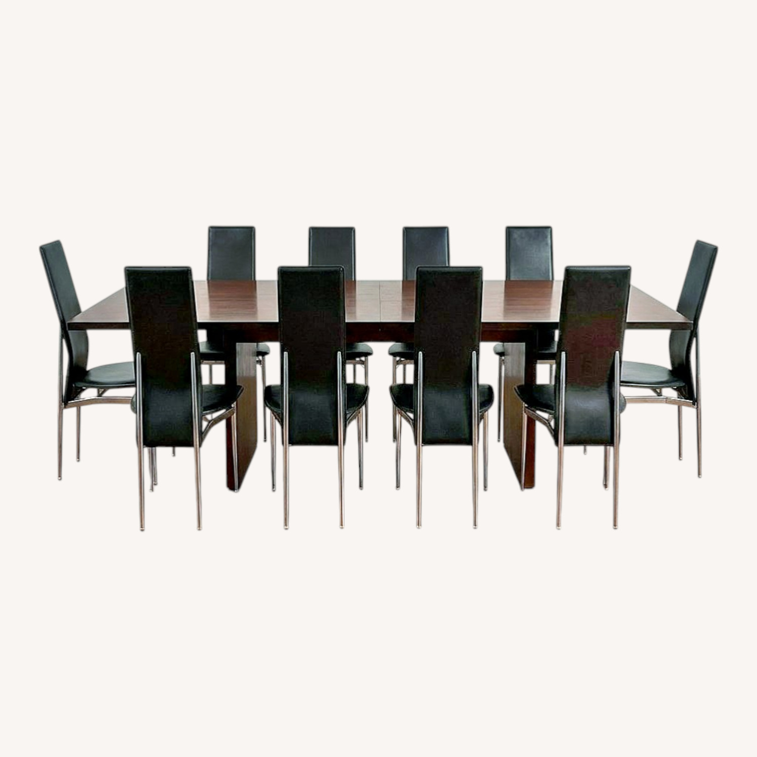 Wood Dining Table with 12 Leather Chairs - image-0