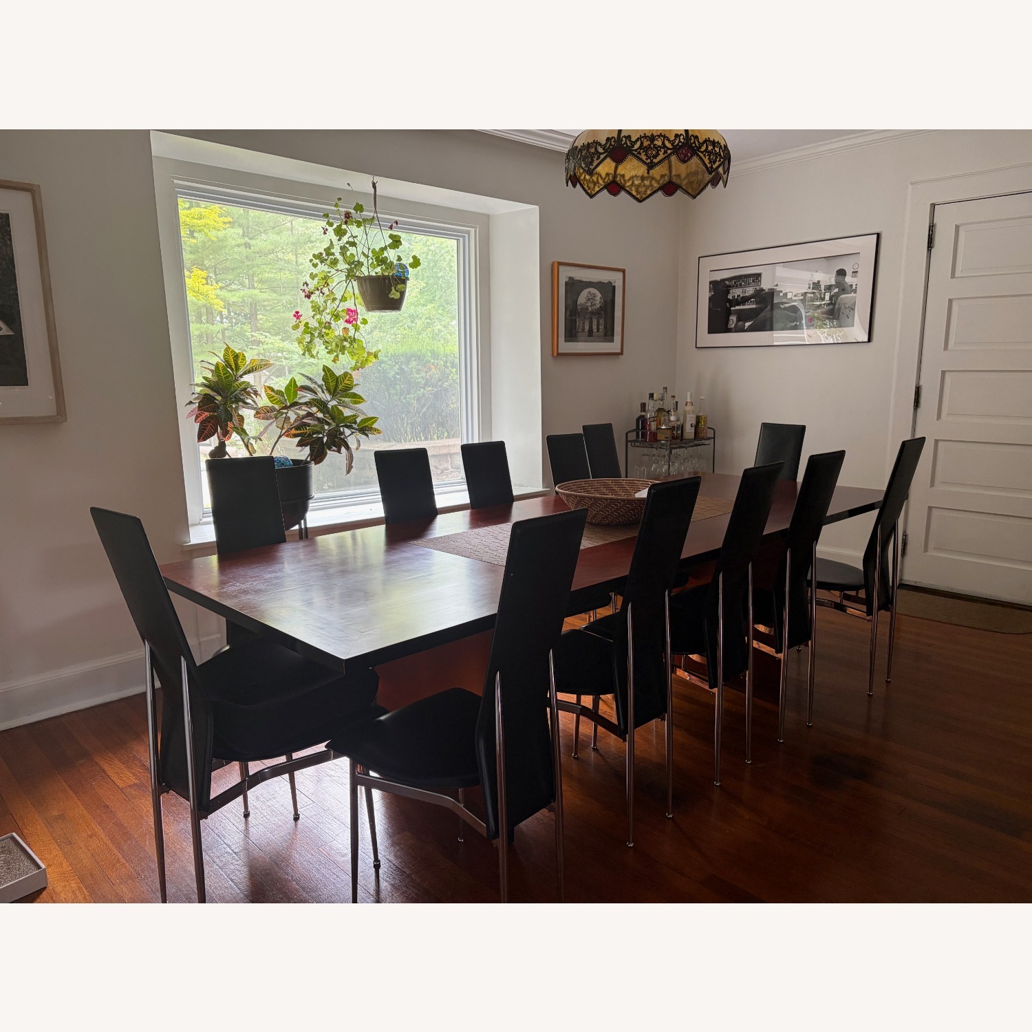 Wood Dining Table with 12 Leather Chairs - image-1