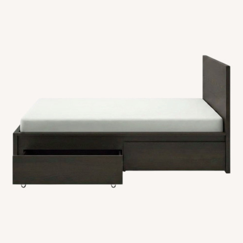 Used IKEA Dark Brown Wood Queen Bed for sale on AptDeco