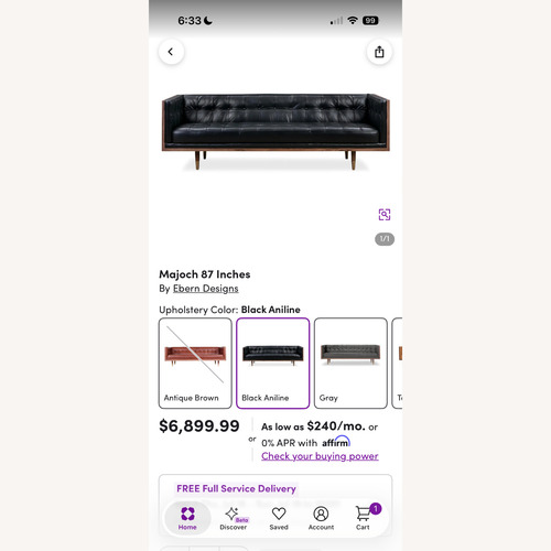Used Mid Century Modern Box Walnut Black Leather Sofa for sale on AptDeco