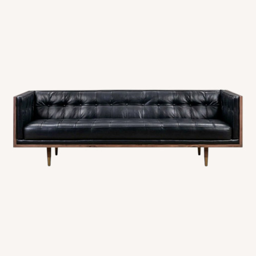 Used Mid Century Modern Box Walnut Black Leather Sofa for sale on AptDeco