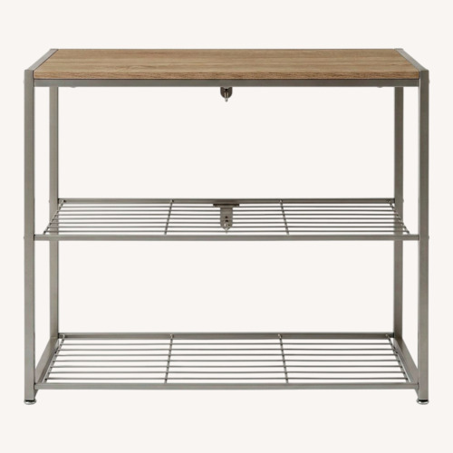 Used Light Gray Shoe Rack with Faux Wood Top for sale on AptDeco