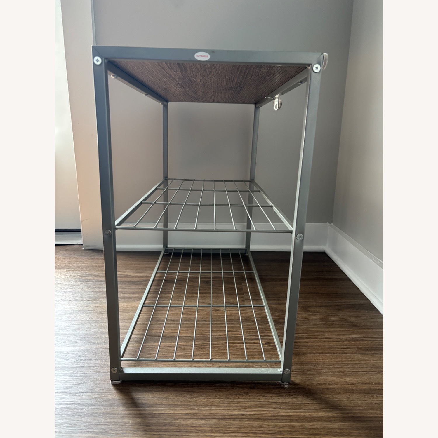 Light Gray Shoe Rack with Faux Wood Top - image-2