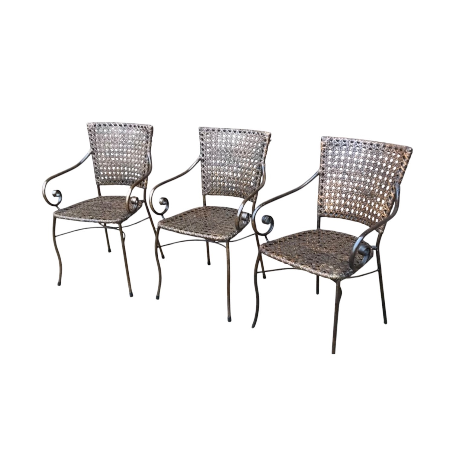 Vintage Wrought Iron Woven Rattan Chairs 1970s - image-2
