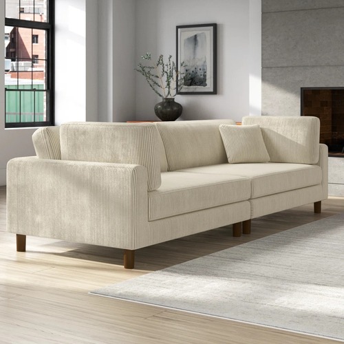 Used Assel 116'' Corduroy Natural Fabric 4+ Seater Sofa for sale on AptDeco