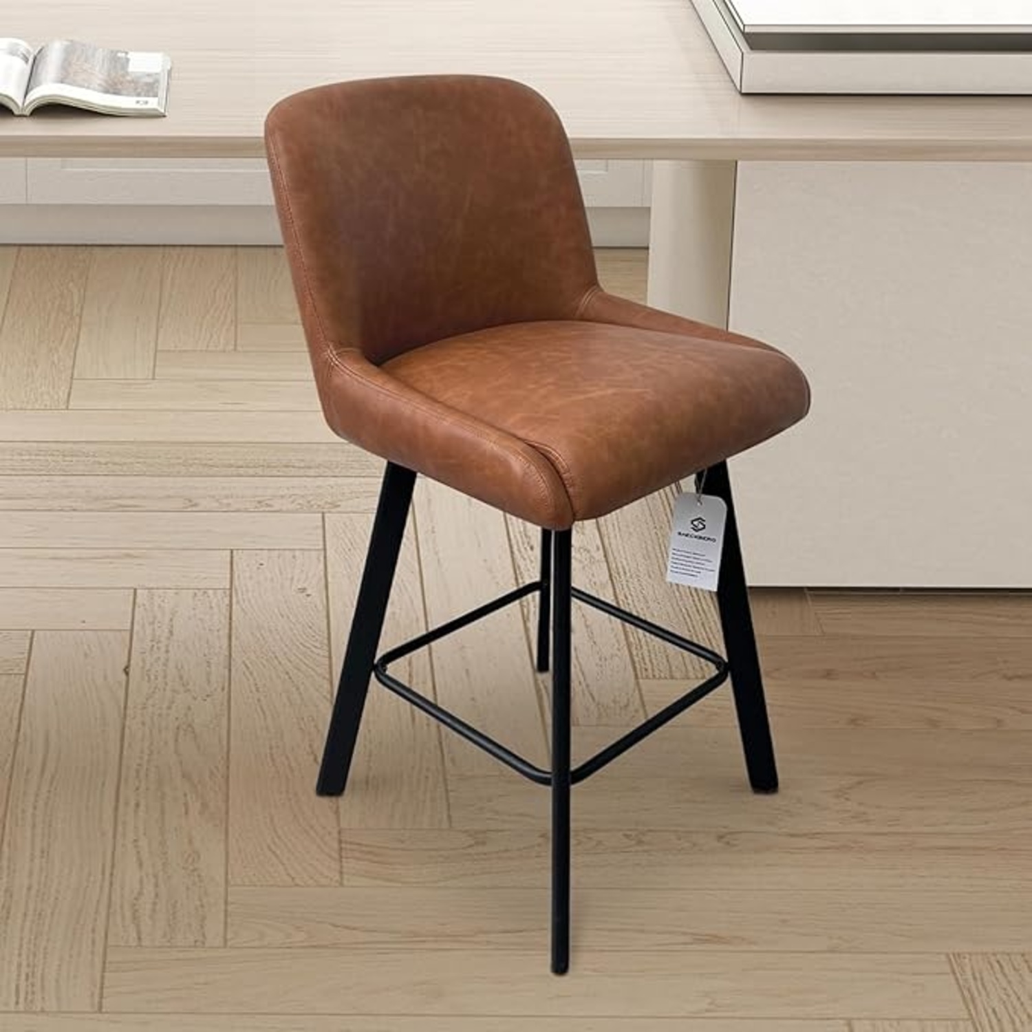 Amazon Dark Brown Faux Leather Stool - image-5