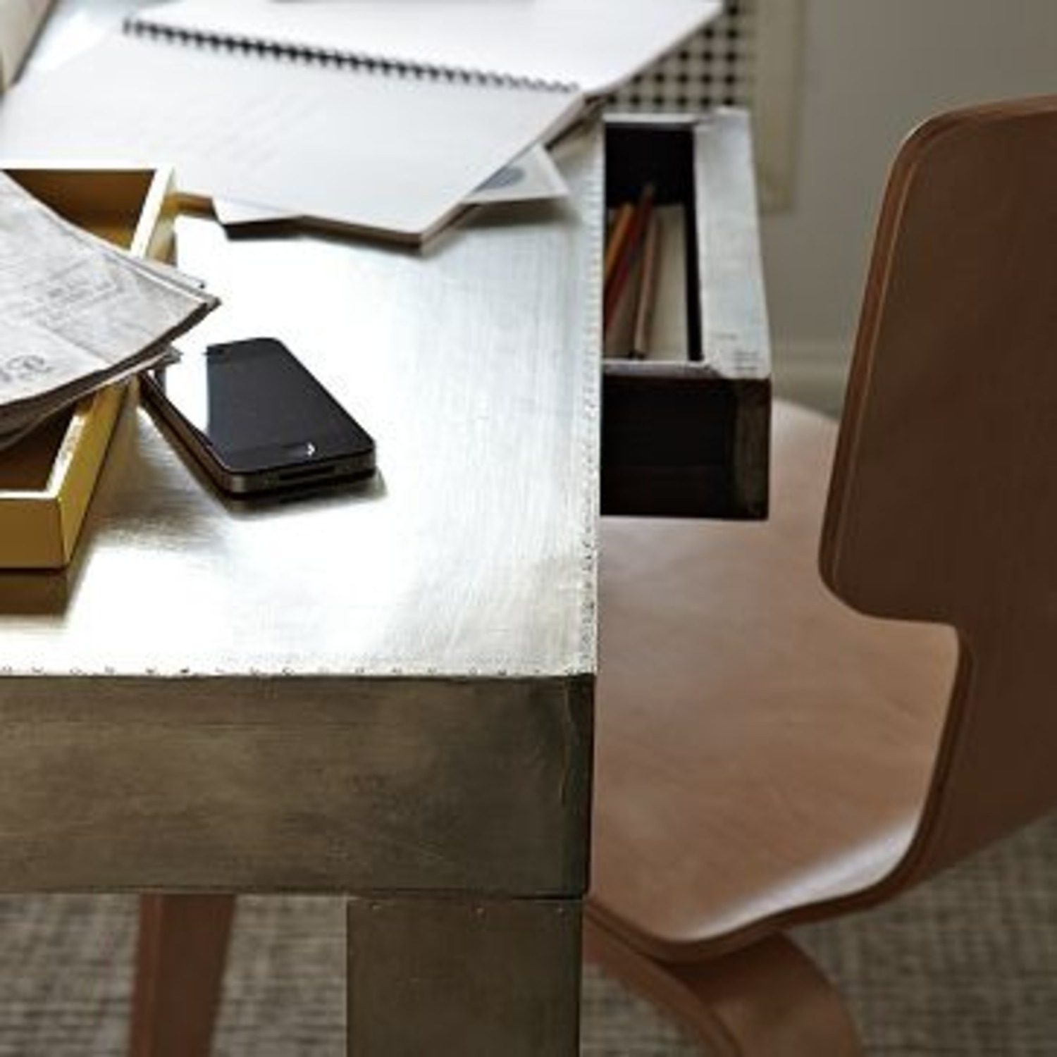 West Elm Silver/Bronze Wrapped Metal Desk - image-2
