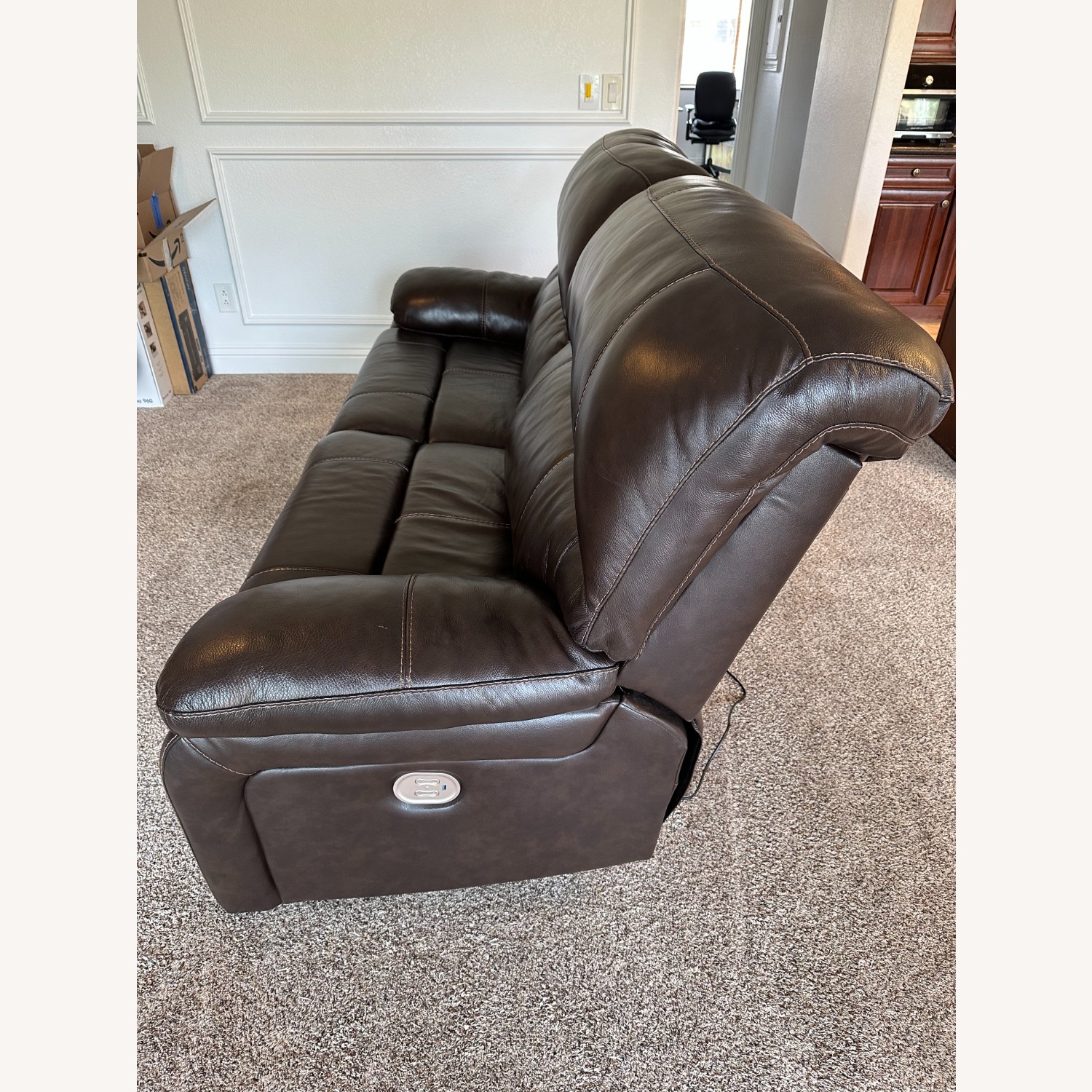 Ashley Furniture Hallstrung Leather Power Reclining Sofa - Dark Brown - image-3