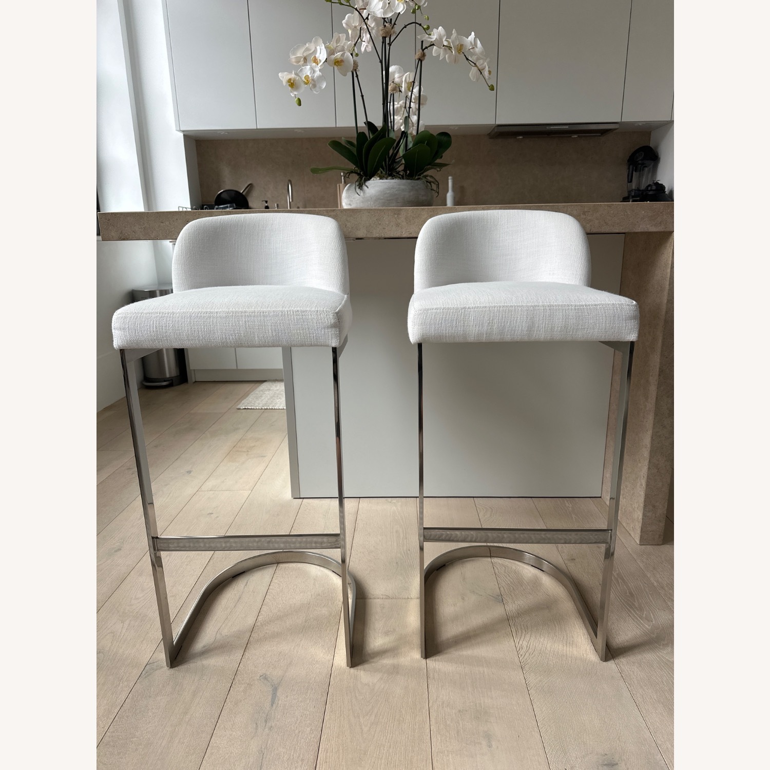 Restoration Hardware White 1960s Rome Fabric Stool - image-2