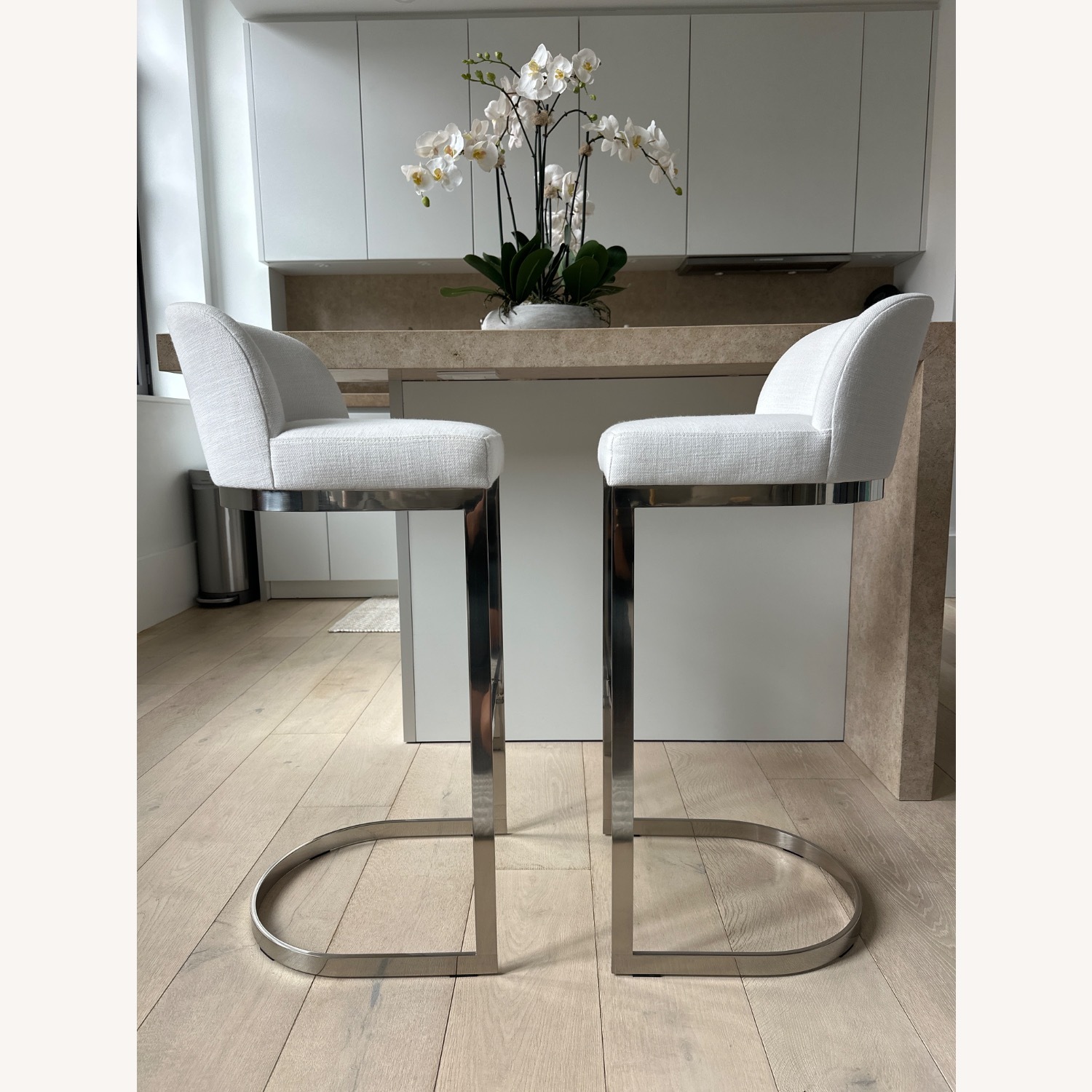 Restoration Hardware White 1960s Rome Fabric Stool - image-3