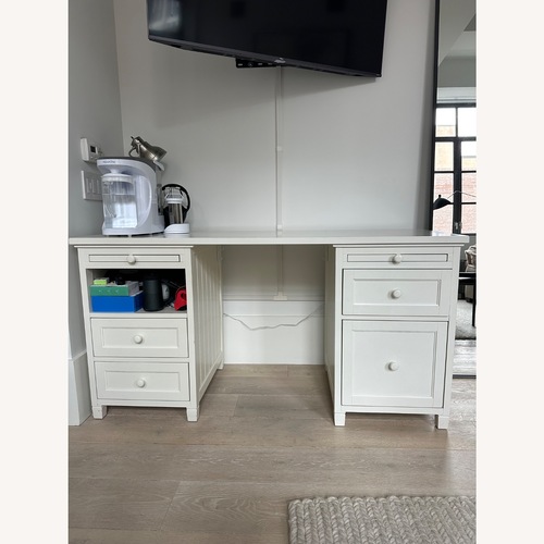 Used Pottery Barn Beadboard White Wood Desk for sale on AptDeco