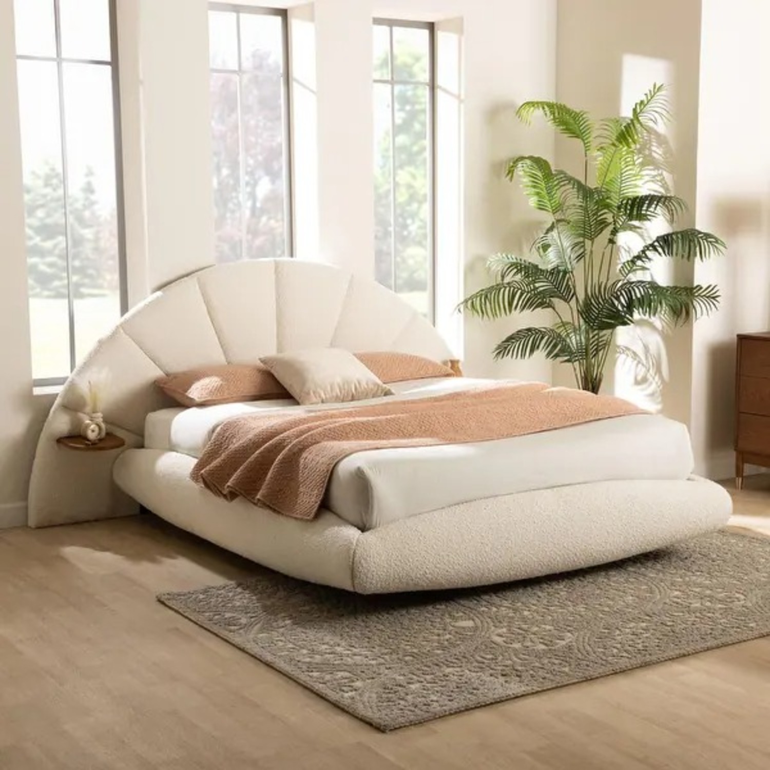 Baxton Studio White Boucle Queen Bed - image-2