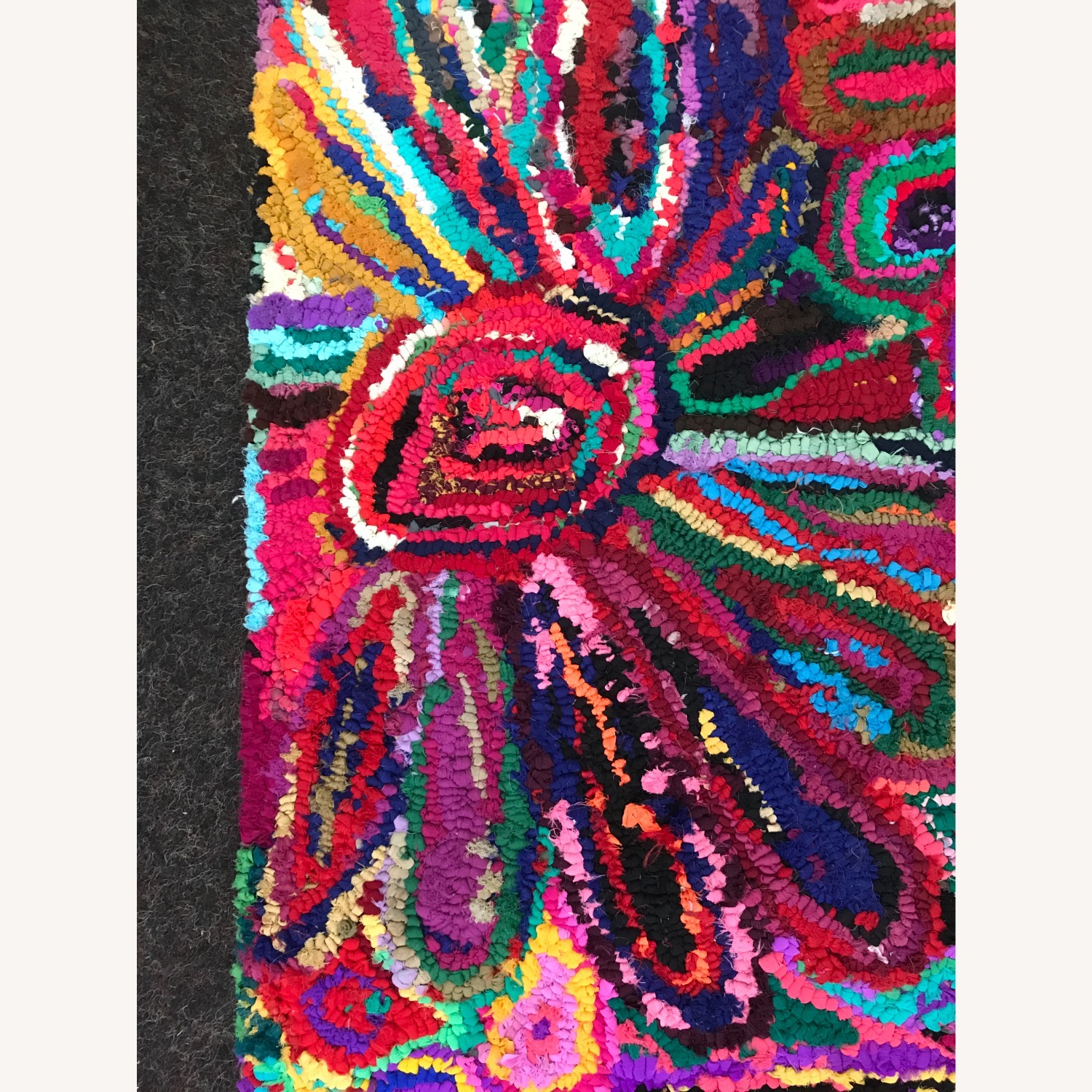 Small Indian Sari Rainbow Flower Carpet - image-3