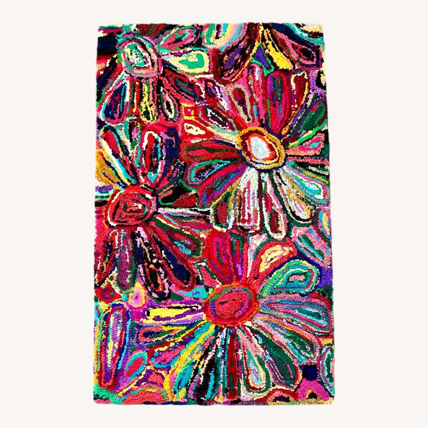 Small Indian Sari Rainbow Flower Carpet - image-0