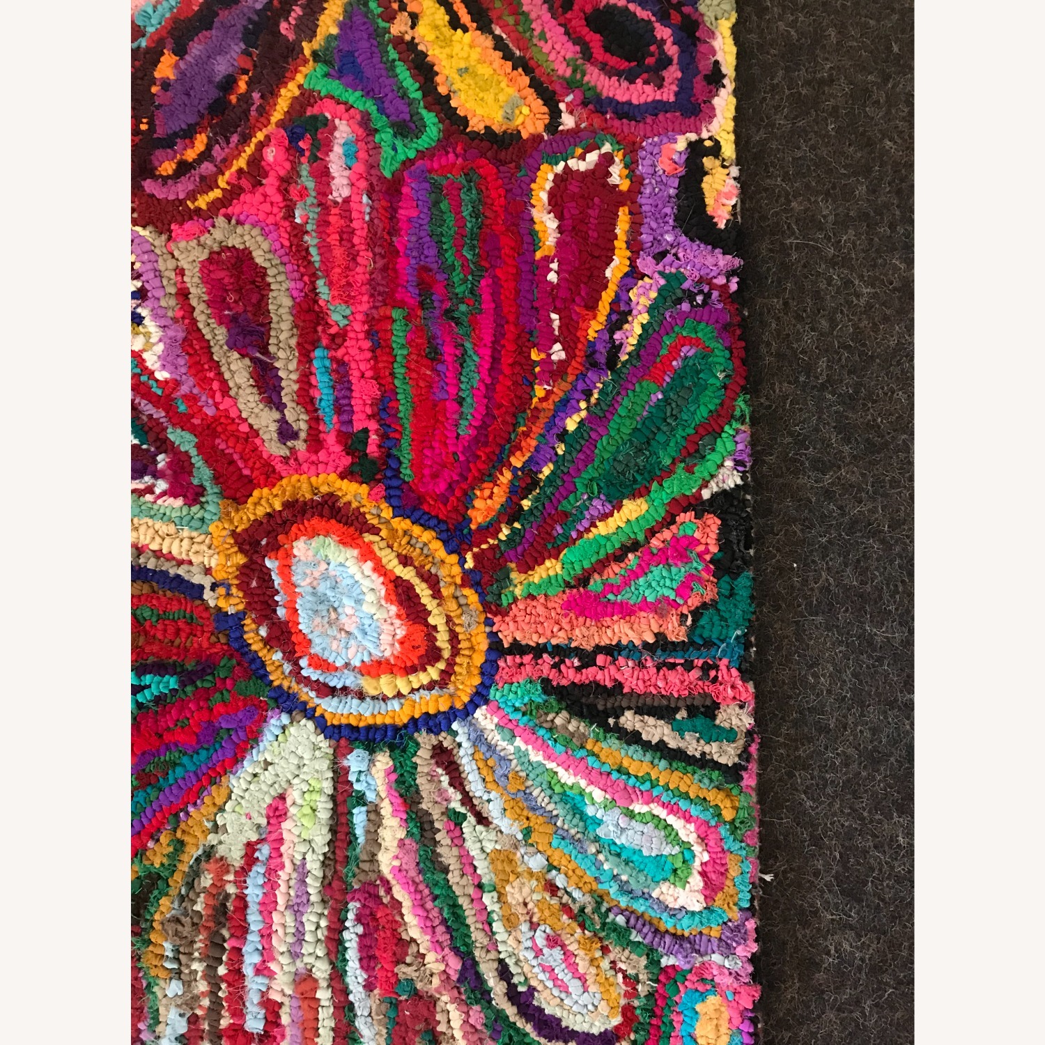 Small Indian Sari Rainbow Flower Carpet - image-4