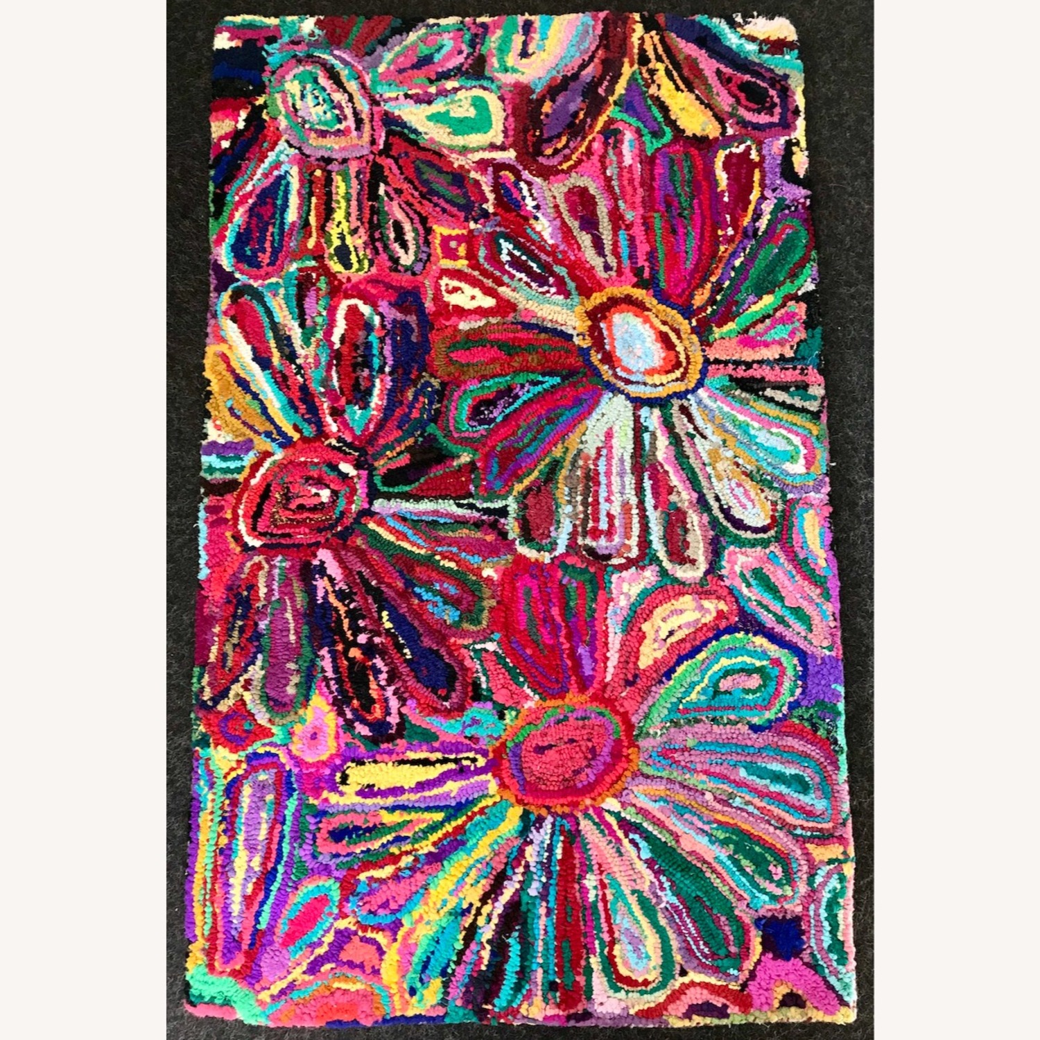 Small Indian Sari Rainbow Flower Carpet - image-1