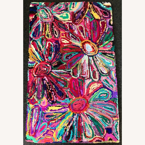 Used Small Indian Sari Rainbow Flower Carpet for sale on AptDeco