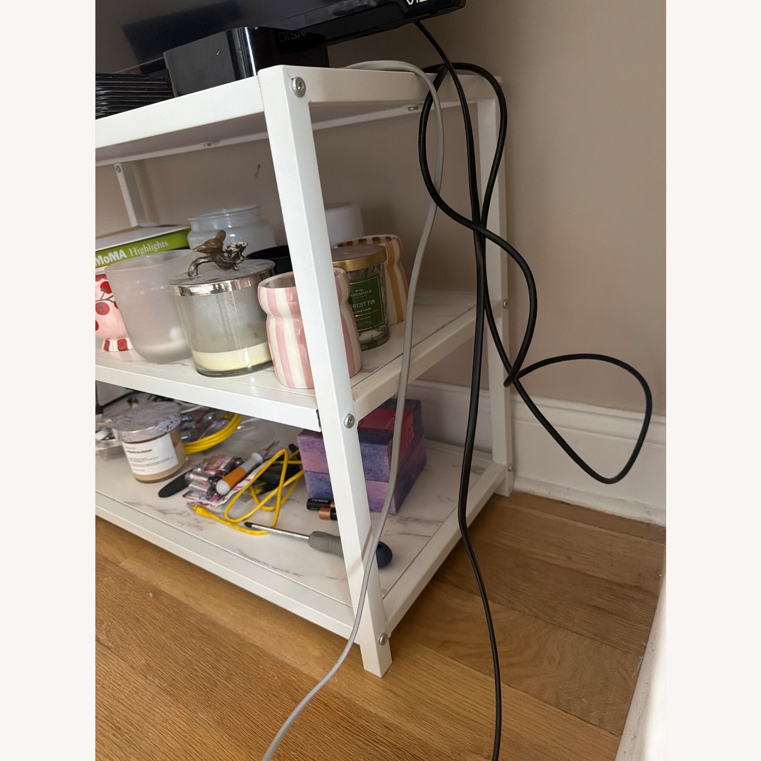White Marbled TV Media Stand and Storage - image-2