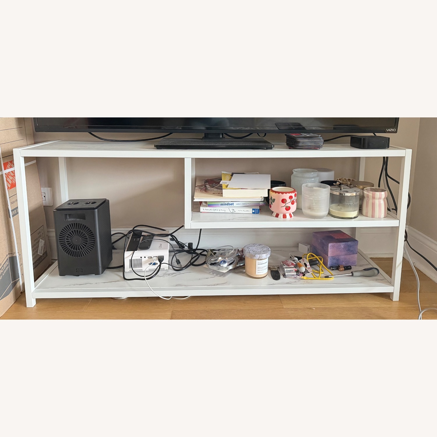 White Marbled TV Media Stand and Storage - image-1