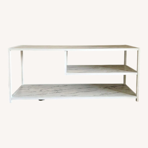 Used White Marbled TV Media Stand and Storage for sale on AptDeco