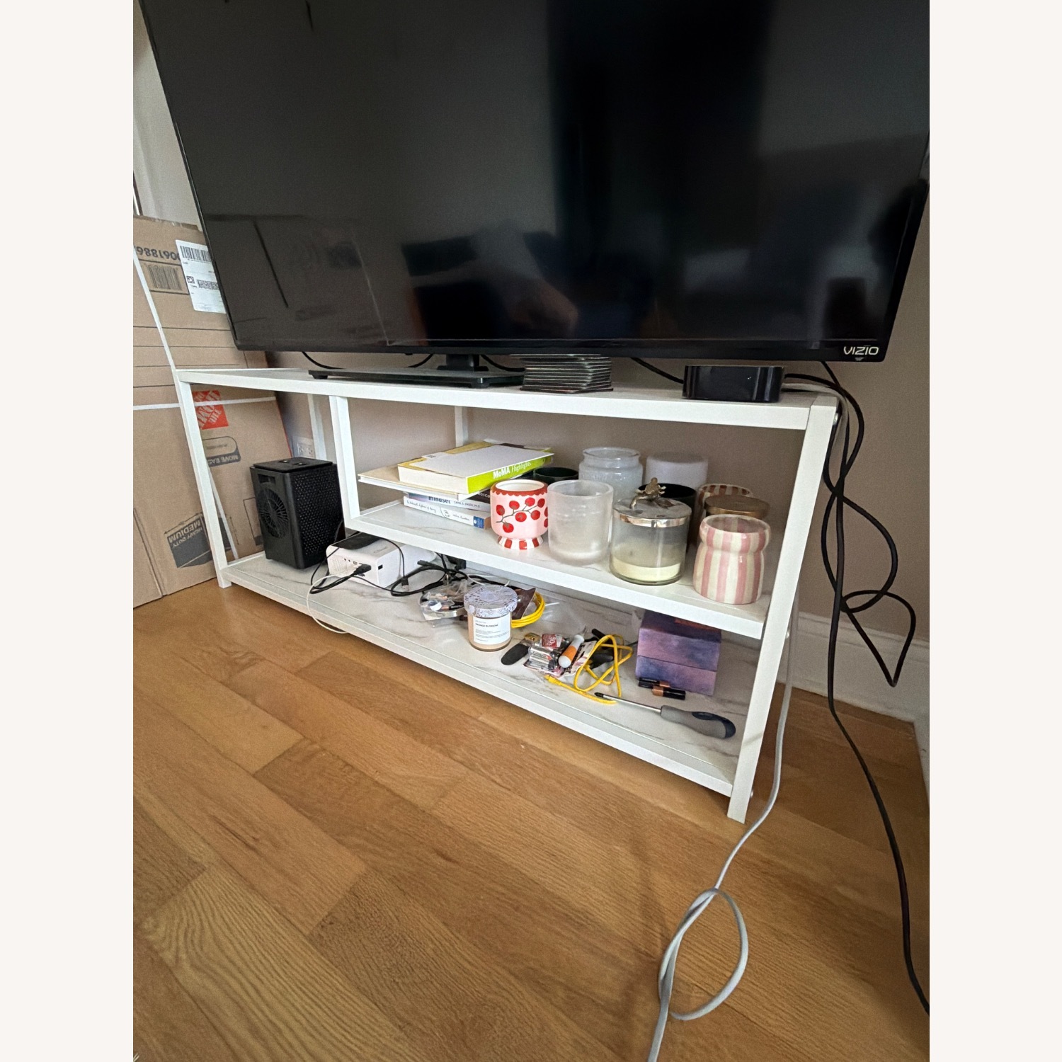 White Marbled TV Media Stand and Storage - image-3
