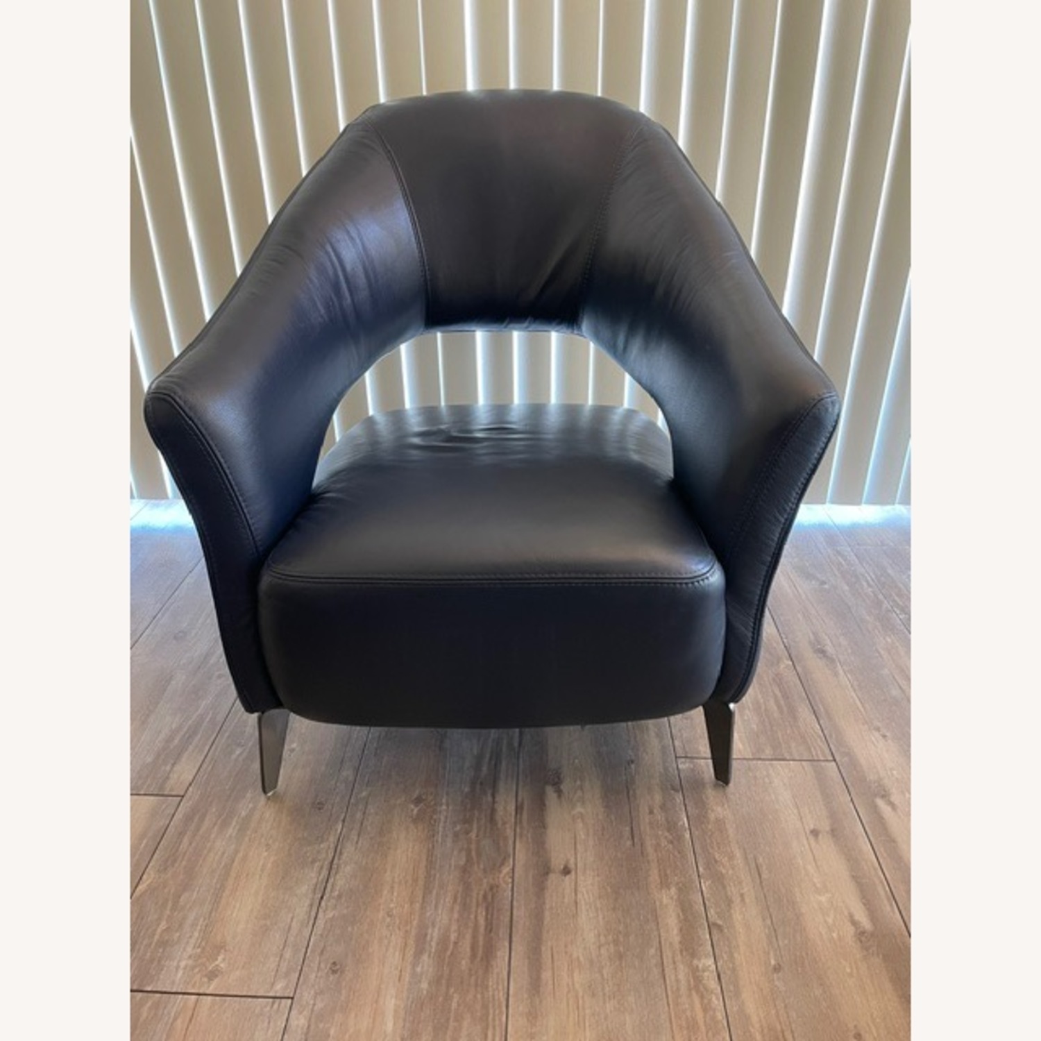 Navy Blue Leather Armchair - image-4