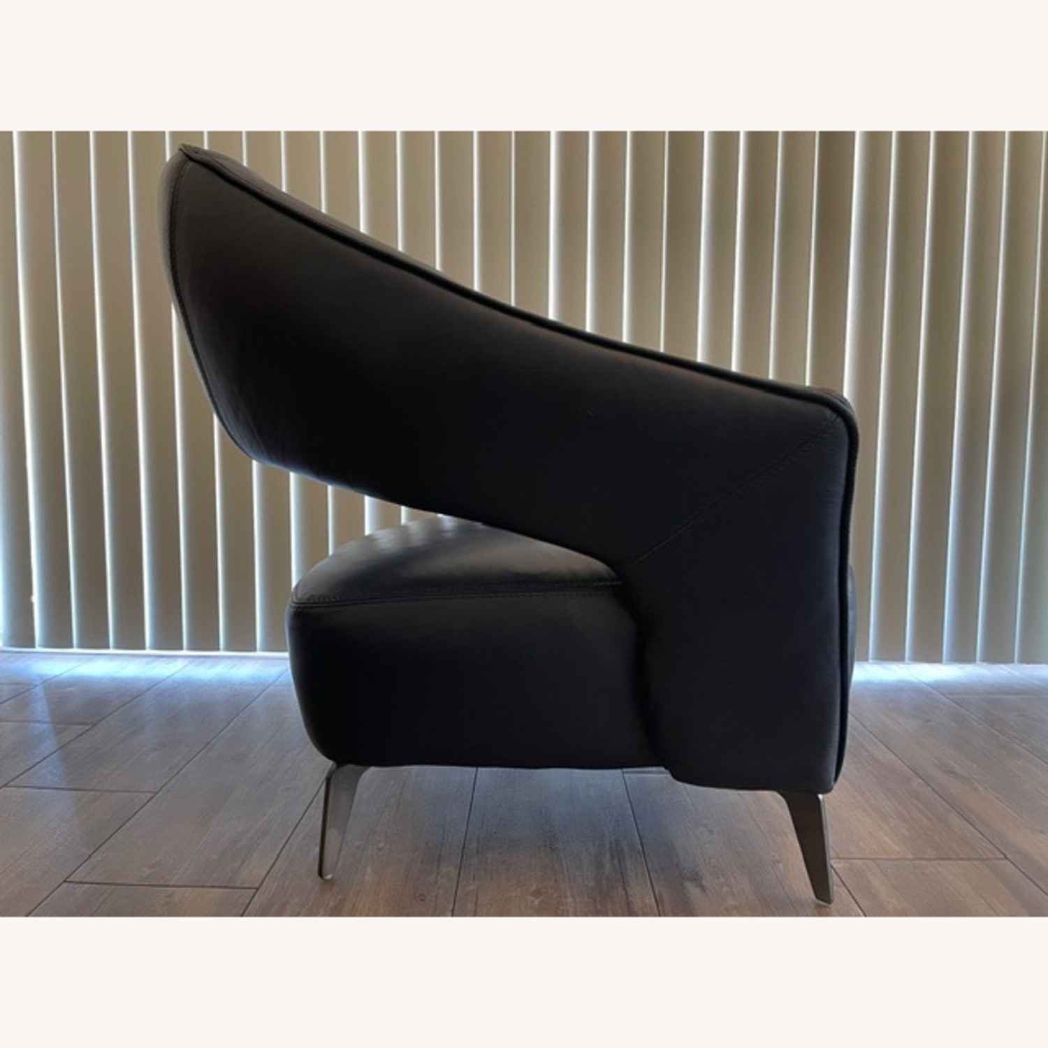 Navy Blue Leather Armchair - image-2