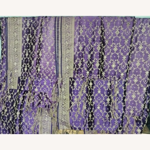 Used Purple & Gold Sari Tie Top Curtain Panels for sale on AptDeco