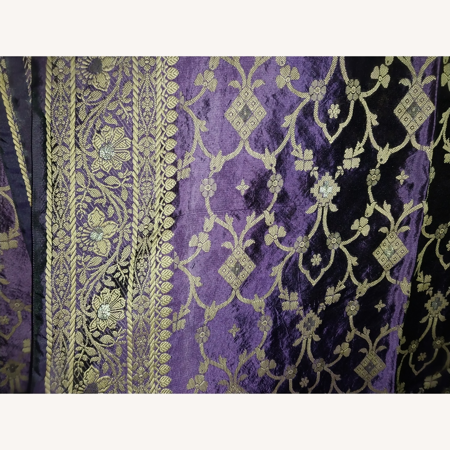 Purple & Gold Sari Tie Top Curtain Panels - image-3