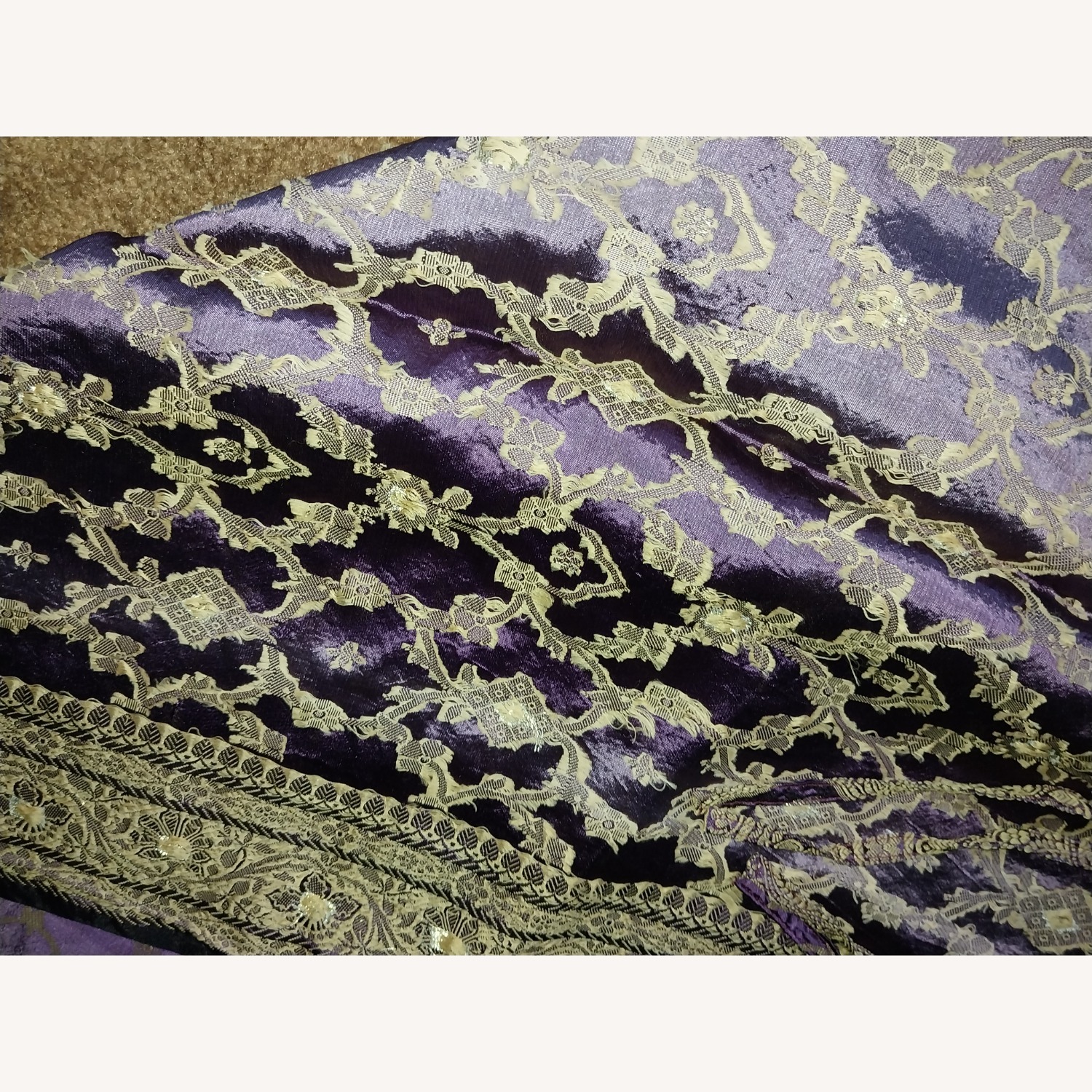 Purple & Gold Sari Tie Top Curtain Panels - image-8