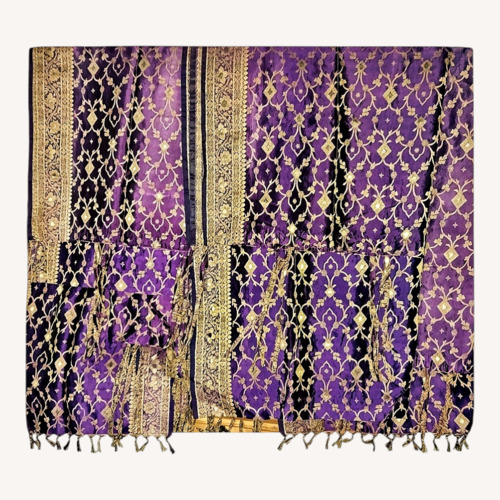Used Purple & Gold Sari Tie Top Curtain Panels for sale on AptDeco