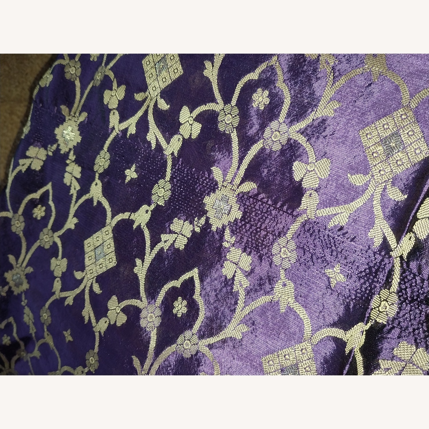 Purple & Gold Sari Tie Top Curtain Panels - image-12