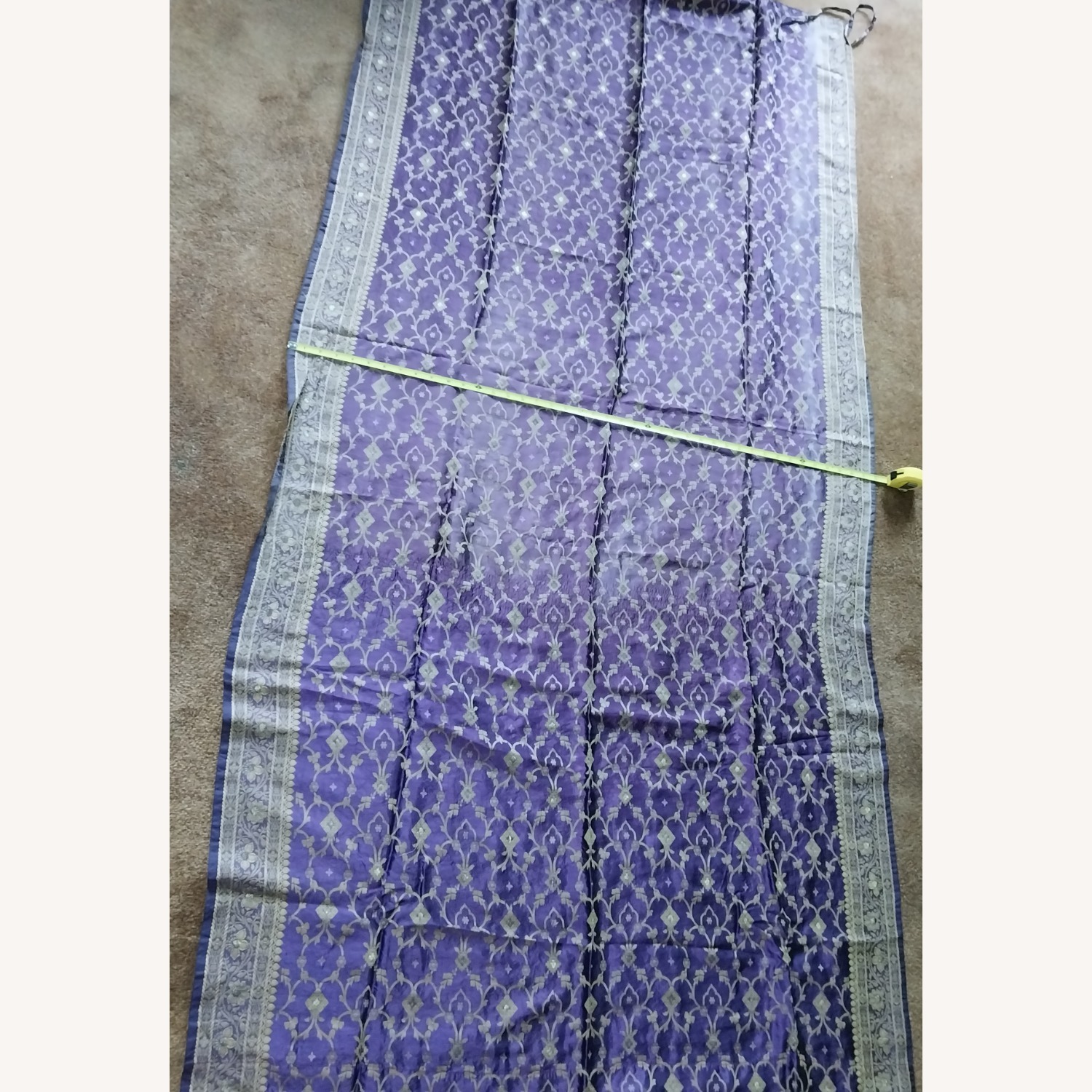 Purple & Gold Sari Tie Top Curtain Panels - image-5