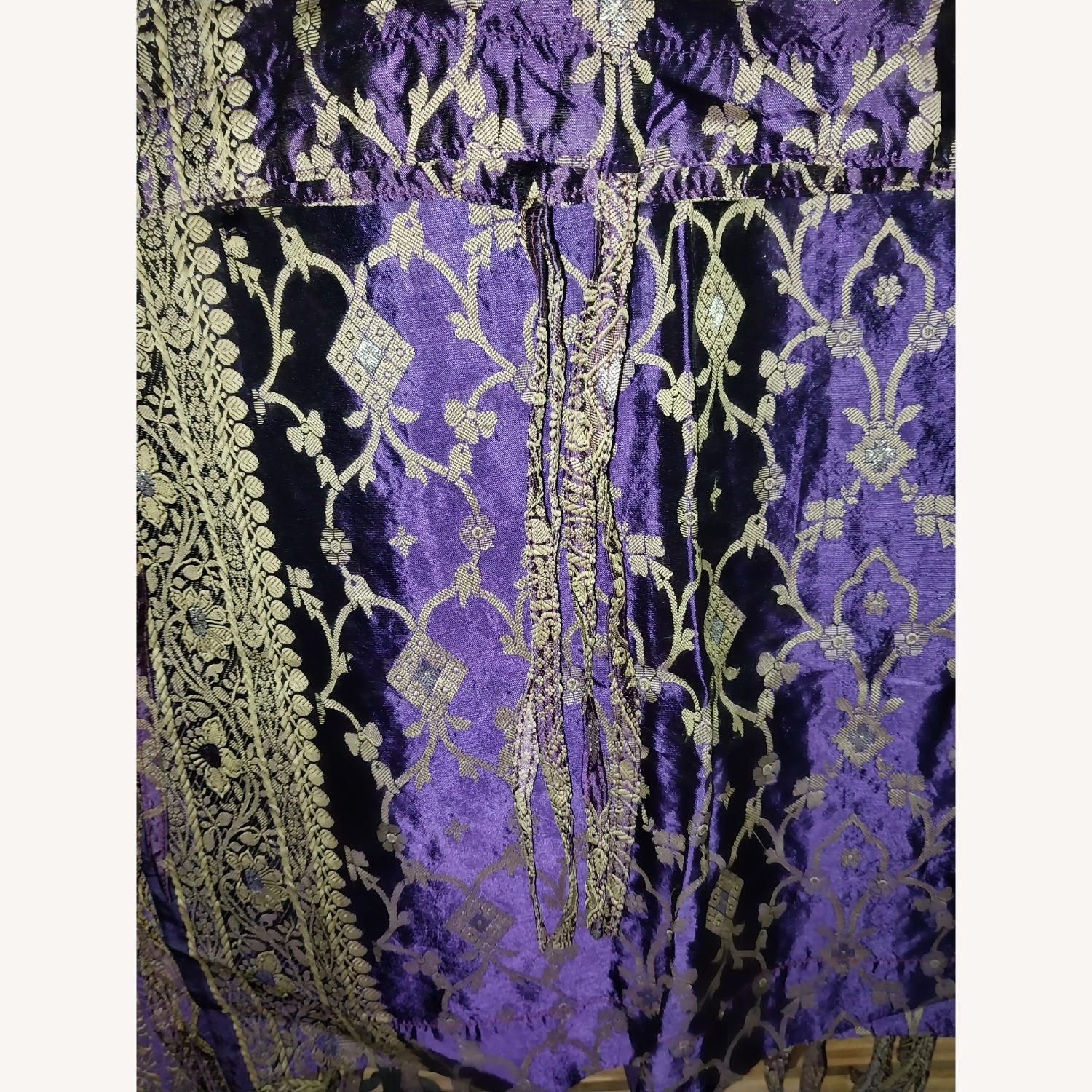 Purple & Gold Sari Tie Top Curtain Panels - image-4