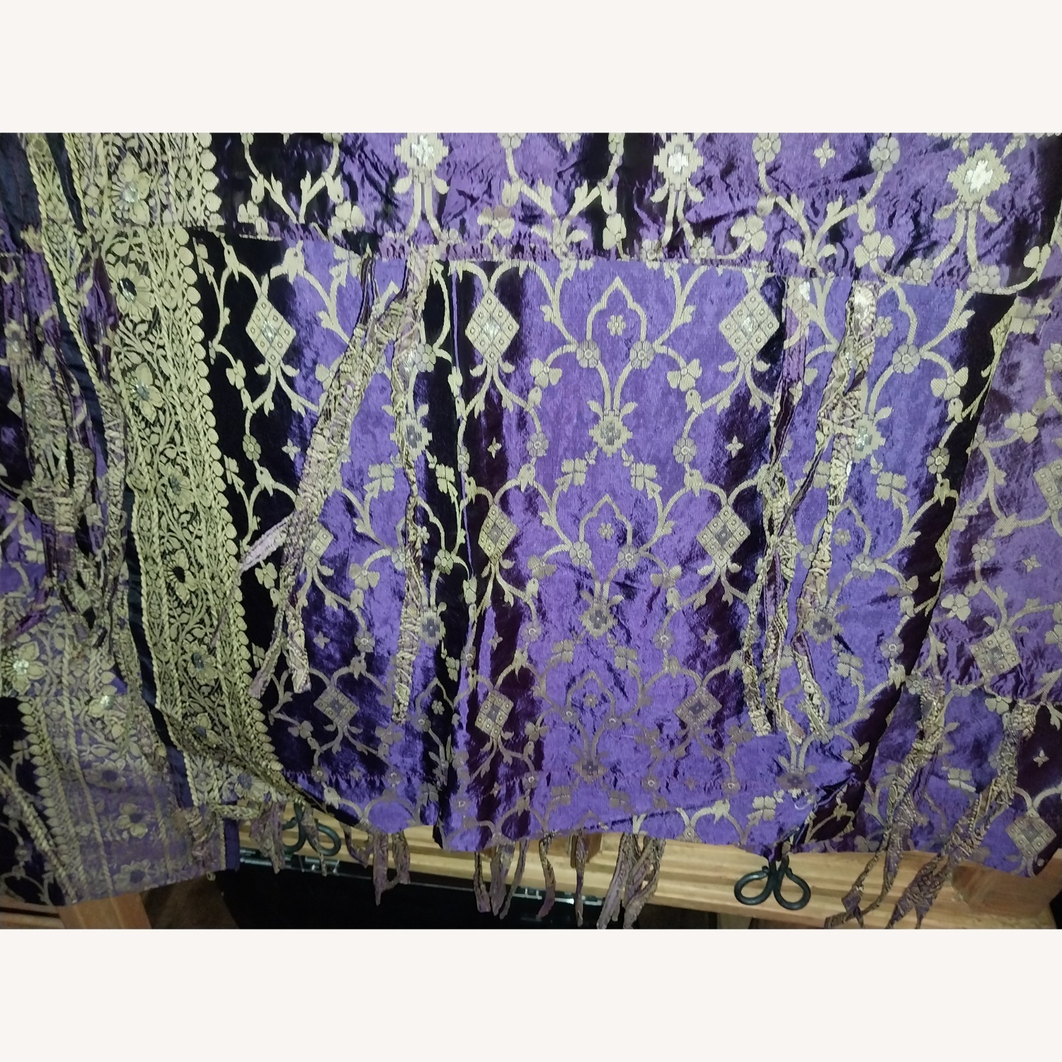 Purple & Gold Sari Tie Top Curtain Panels - image-14