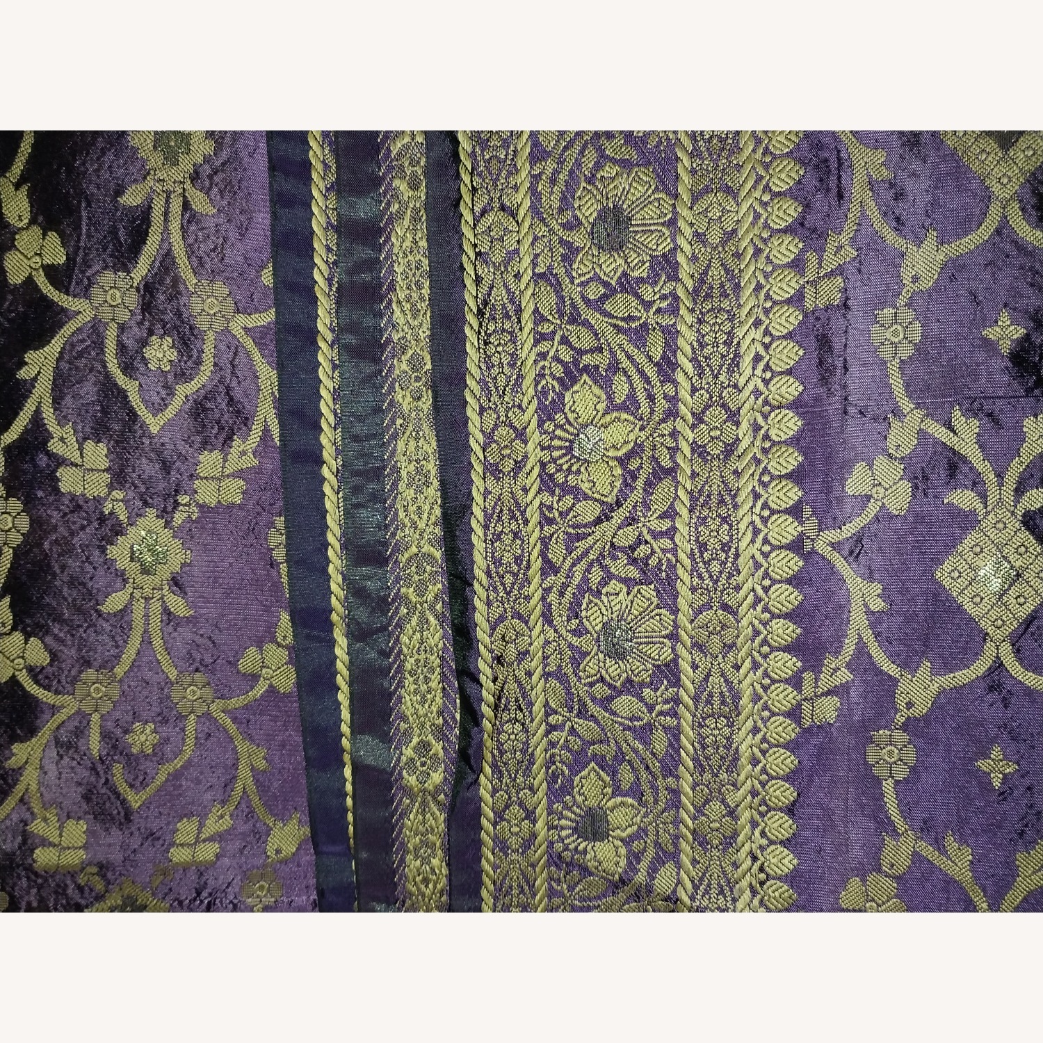 Purple & Gold Sari Tie Top Curtain Panels - image-2