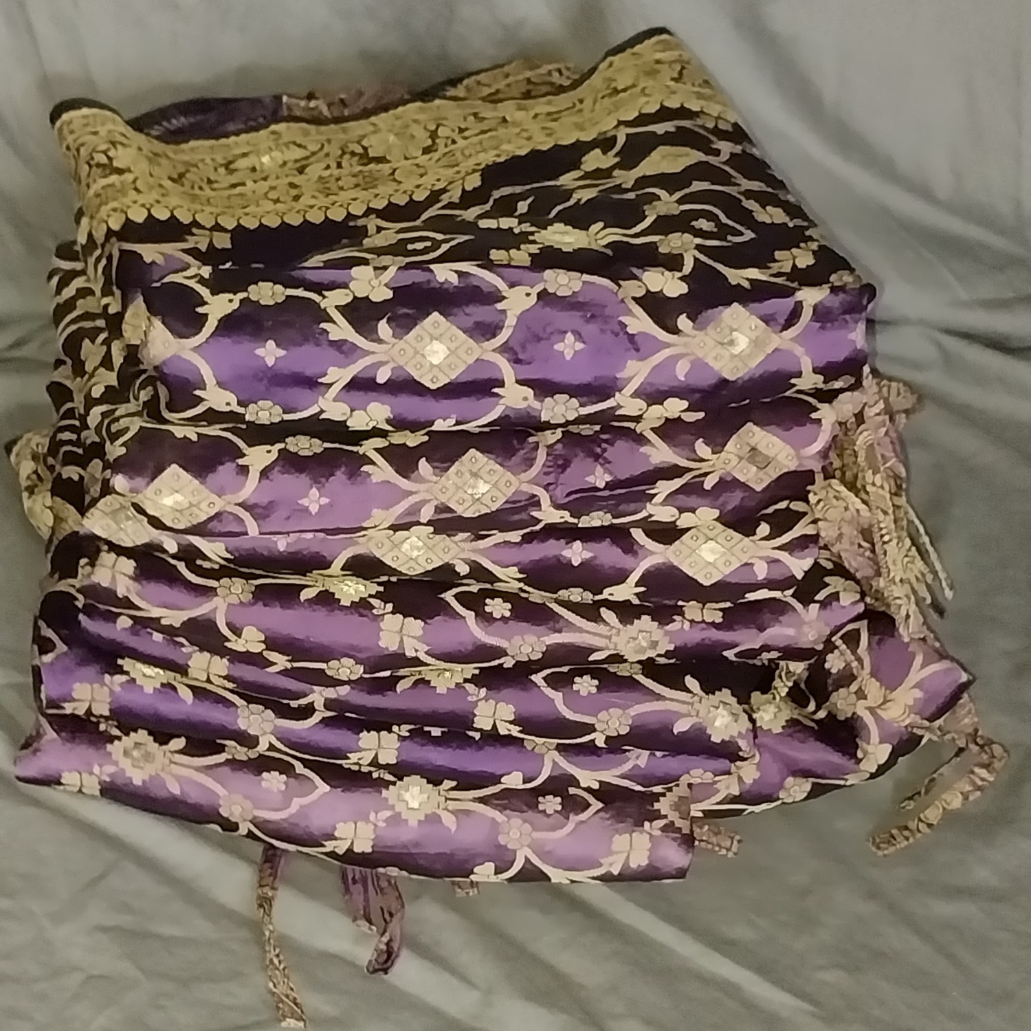 Purple & Gold Sari Tie Top Curtain Panels - image-13